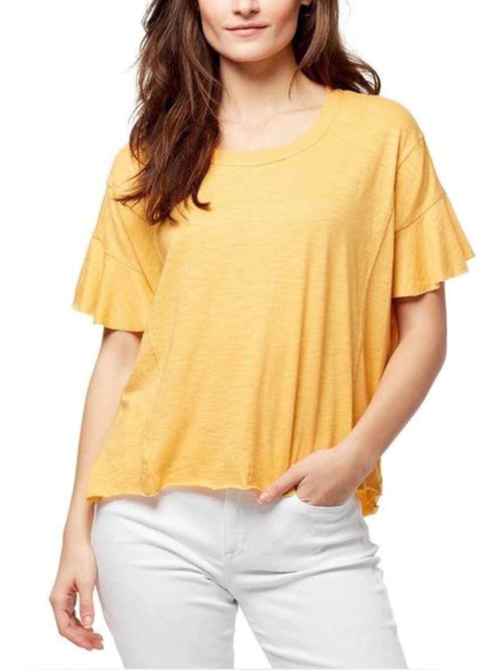 LuLaRoe Bright Mustard Flutter Sleeve Top - Picture 8 of 8